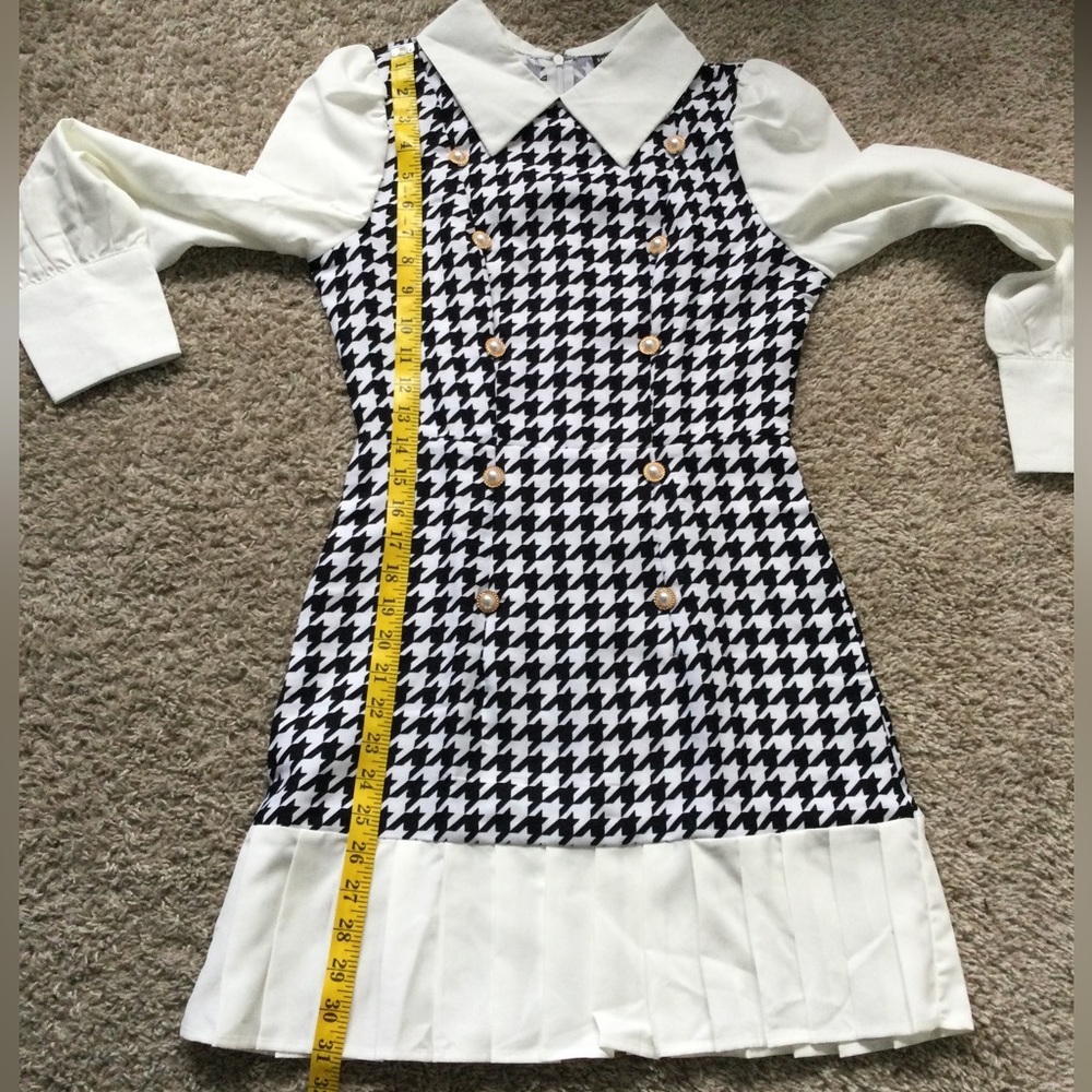 🔥🔥HOST PIC🔥🔥 Slayr Houndstooth Panel Puff Sleeve Pleated Hem Dress - Picture 6 of 13